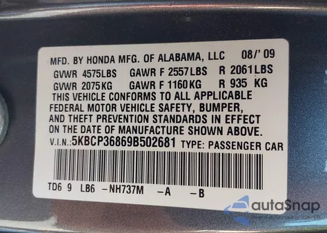 2009 Honda Accord Sdn 3.5 Ex-L/Ex-L from USA, damaged, VIN 5KBCP36869B502681
